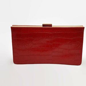 Giani Bernini Red Leather Reptile Print Clutch With Gold Tone Chain Strap
